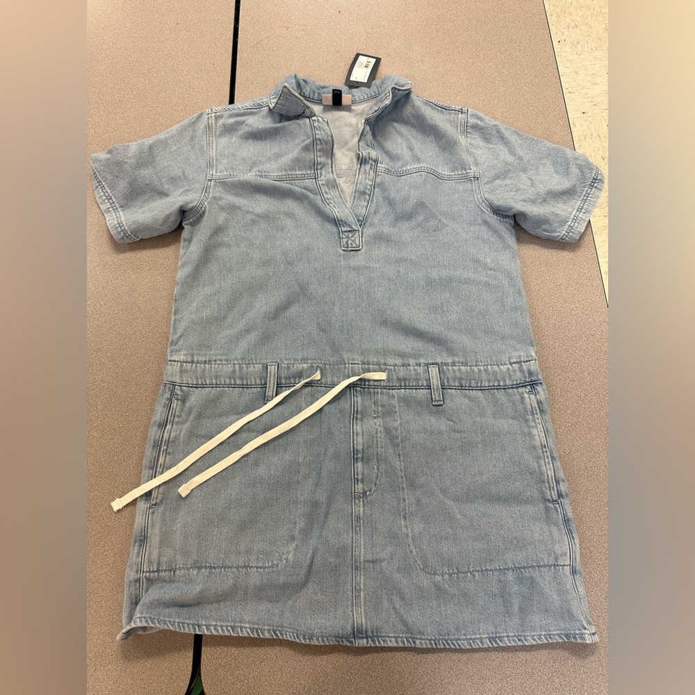 wild fable Light Wash Denim Short Sleeve Drawstring Dress